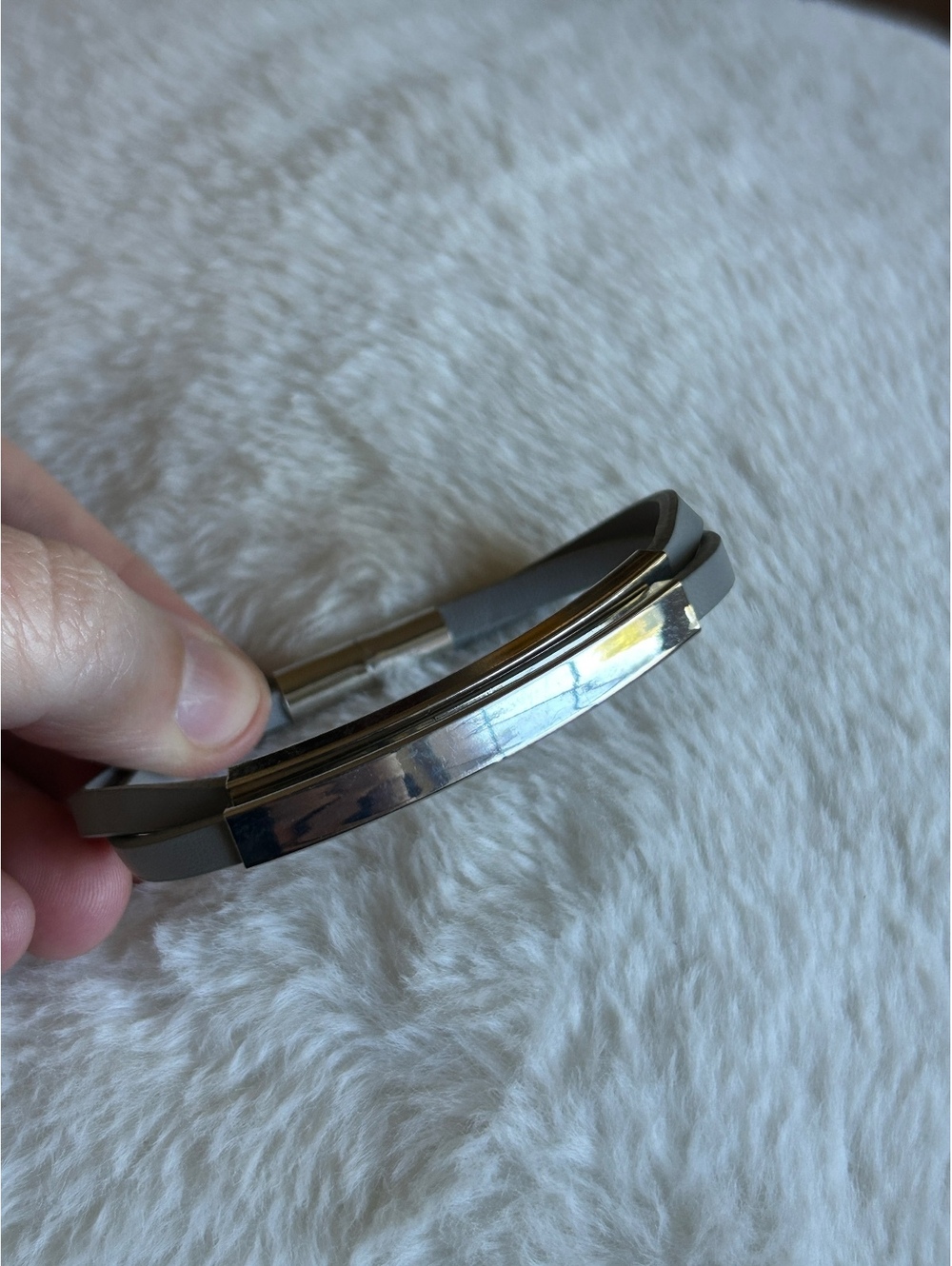 Gray Leather and Silver Tone Metal Wrap Bracelet
